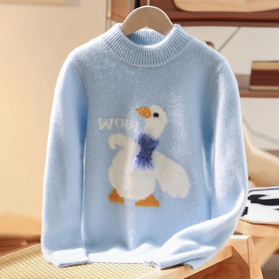 大企鹅儿童加厚100%纯羊毛衫圆领