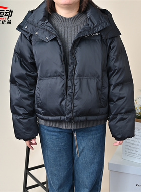 VANS范斯新款女保暖休闲羽绒服夹克黑色短款连帽外套VN000QU8BLK