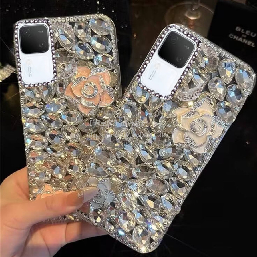 适用于vivos18pro满钻手机壳s18e闪钻s18pro奢华高档S18防摔S17全包X100软壳X90S女款y78+镶钻山茶花y35mX80