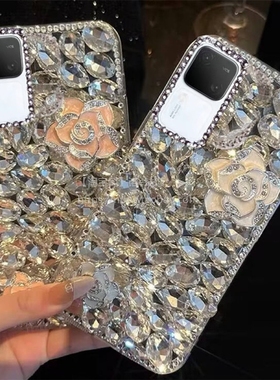适用于vivos18pro满钻手机壳s18e闪钻s18pro奢华高档S18防摔S17全包X100软壳X90S女款y78+镶钻山茶花y35mX80