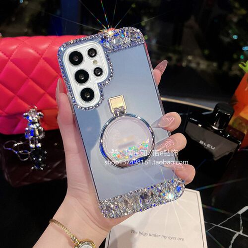适用于三星S23手机壳S23+新款GalaxyS24ultra创意A54流沙支架S24全包防摔S21FE水钻透明壳S24plus保护套S22U