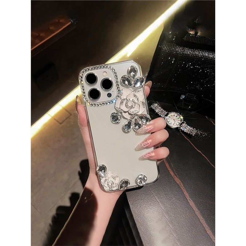 山茶花奢华镶钻适用华为oppo荣耀vivo小米苹果15手机壳iphone14promax高级感13透明16外壳mate40pro手机套
