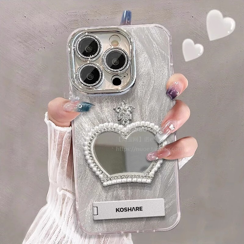 皇冠补妆镜适用苹果16promax手机壳iphone15新女款彩绘14pro高级感轻奢13pm闪粉镜头膜12支架手链11全包防摔