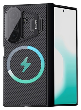 适用三星zfold7手机壳新款折叠屏高级感磁吸中轴全包防摔韩国原装Galaxy zfold7透明镜盖支架w26黑色男保护套