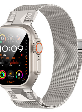 适用applewatch s10手表带高级感女ultra2金属机甲米兰系列表带男