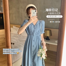 花栗鼠小姐2020新款法式收腰气质雪纺碎花连衣裙女夏法式复古长裙