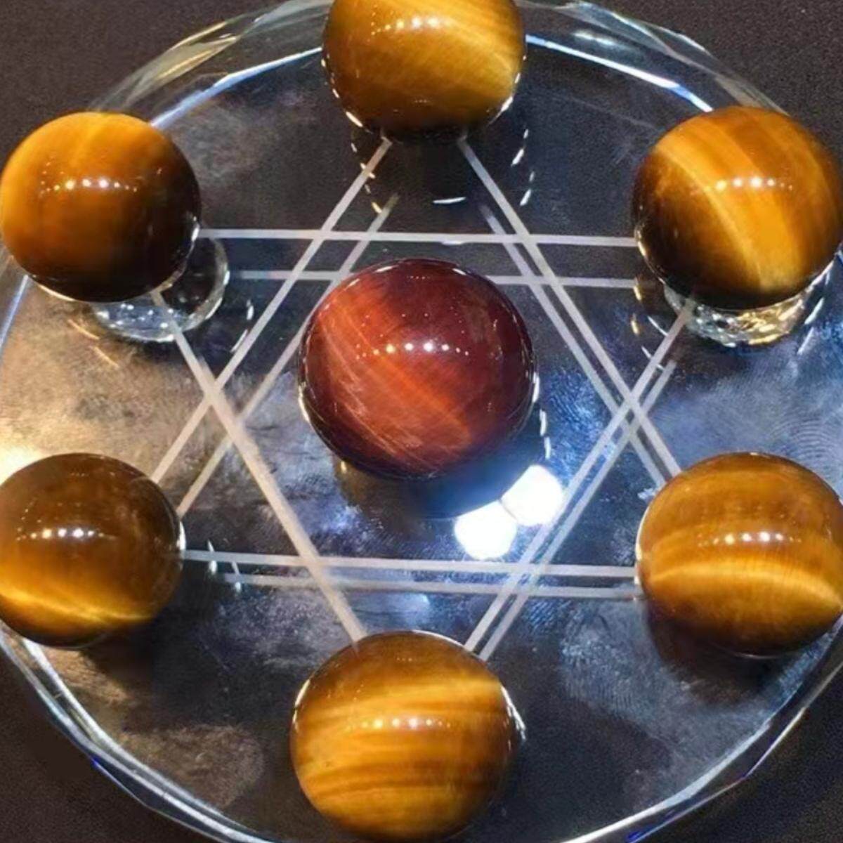 精品天然虎眼石虎睛石七星阵摆件水晶球鸿运当头居家办公开业好礼