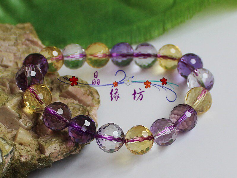 紫黄晶手链紫黄晶128刻面手链晶体闪亮珠径6-10mm好礼