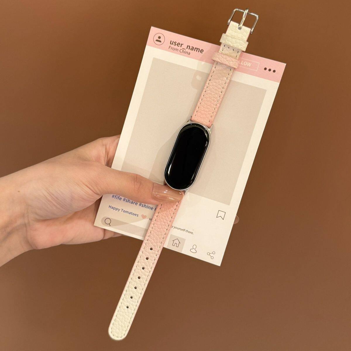 新款适用GT5华为手环苹果S10/S11表带皮质荔枝纹高颜值22MM通用女