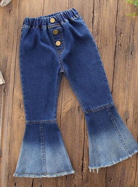 童装女童春秋牛仔裤韩版喇叭裤弹力修身长裤子宝宝外出衣服小女孩