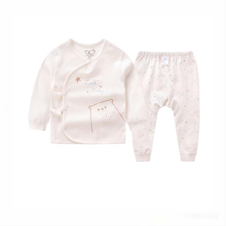 拉比童装专卖新生婴儿宝宝套装A类双面布春秋斜衿衣+尿布裤睡衣裤