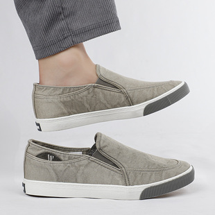 无鞋带运动鞋男厚底平板鞋回力深蓝色男鞋休闲鞋 卡其色帆布鞋子
