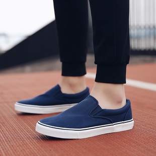 回力白色帆布鞋 无鞋带运动鞋男女同款蓝色情侣平底滑板鞋休闲款