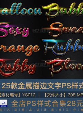 PS字体图层样式3D金属质感描边效果PSD海报文字特效设计素材YS012