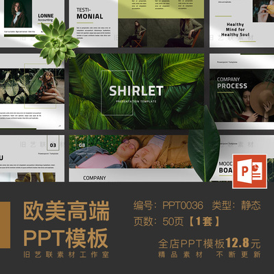 PPT模板 绿色自然清新森系极简时尚文艺杂志风品牌摄影作品集画册