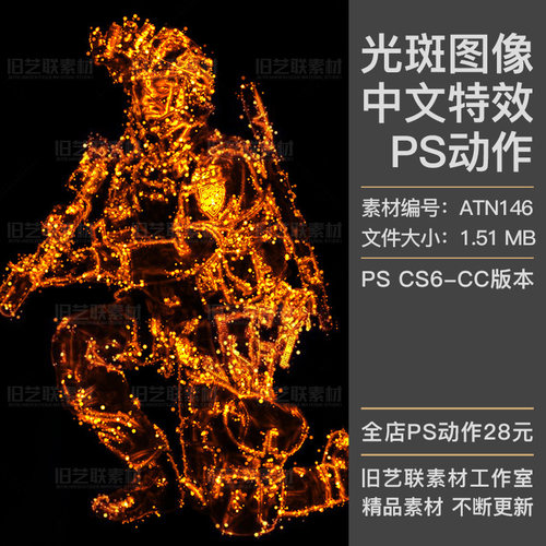 中文特效PS动作照片转抽象金色光斑图像发光粒子效果插件设计素材