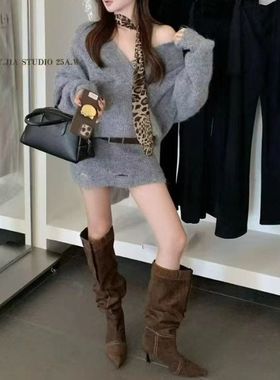 PH50902大爱美依缘2025秋季新款御姐风V领长袖时尚连衣裙洋气显瘦