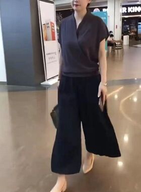 23252大爱美依缘2024夏季V领纯色上衣高腰阔腿裤新款时尚休闲女装