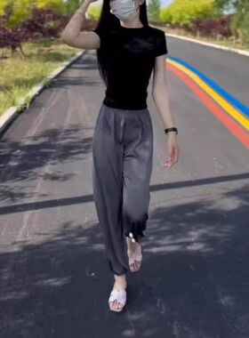 24158大爱美依缘2024夏季新款纯色净版短袖T恤休闲束脚长裤显瘦女