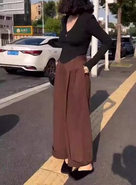 24837大爱美依缘2025秋季新款时尚长袖修身上衣高腰宽松阔腿裤女