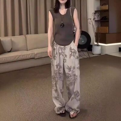 24571大爱美依缘2024夏季新款时尚修身套头T恤印花阔腿休闲裤女潮