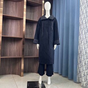 KN2539大爱美依缘2025秋冬新款高端立领拼接毛呢宽松长款外套时尚