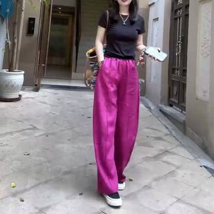 25357大爱美依缘2025夏季新款纯色圆领修身短袖T恤松紧腰长裤显瘦