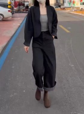 24928大爱美依缘2025秋季新款网红爆款宽松休闲外套高腰阔腿裤女