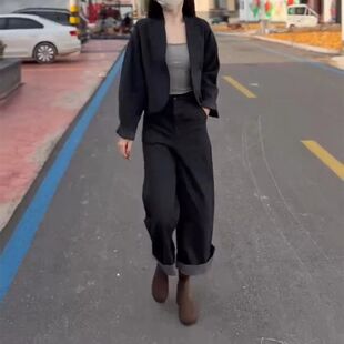 24928大爱美依缘2025秋季新款网红爆款宽松休闲外套高腰阔腿裤女