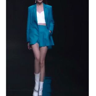 新款 女装 时尚 短裤 蓝色两件套西服开衫 发9015大爱美依缘2024春季