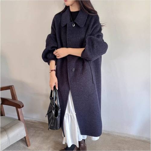 ZY2565大爱美依缘2025秋冬新款简约娃娃领中长款过膝通勤毛呢外套
