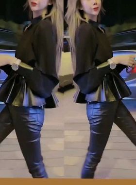 23666大爱美依缘2024秋季新款欧货洋气拼接减龄上衣修身小脚裤女