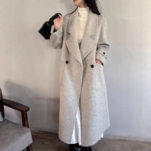 ZY25331大爱美依缘2025秋冬新翻领长款宽松休闲慵懒风呢子厚外套