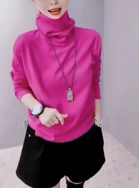 23726大爱美依缘2025秋冬新款纯色净版高领打底衫宽松时尚上衣女