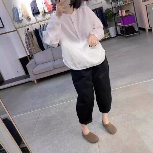 24857大爱美依缘2026秋季新款简约长袖宽松套头衬衫休闲裤显瘦女