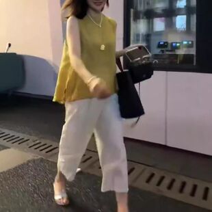 66502大爱美依缘2024夏季新款纯色无袖宽松上衣休闲白色九分裤女
