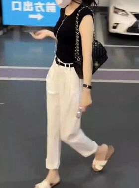 24318大爱美依缘2025夏季新款韩版休闲显瘦T恤高腰九分裤修身时尚