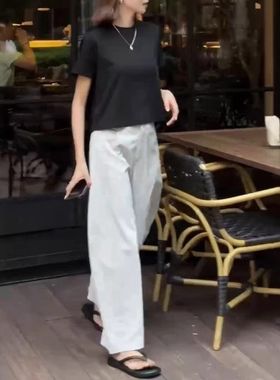 25539大爱美依缘2025夏季新款简约后排扣洋气上衣白色阔腿裤女潮