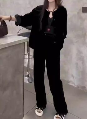 24831大爱美依缘2024秋季新款网红爆款宽松外套阔腿裤两件套女潮