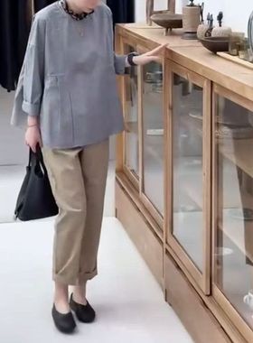 25216大爱美依缘2025春季新款宽松格子套头上衣显瘦直筒裤时尚女