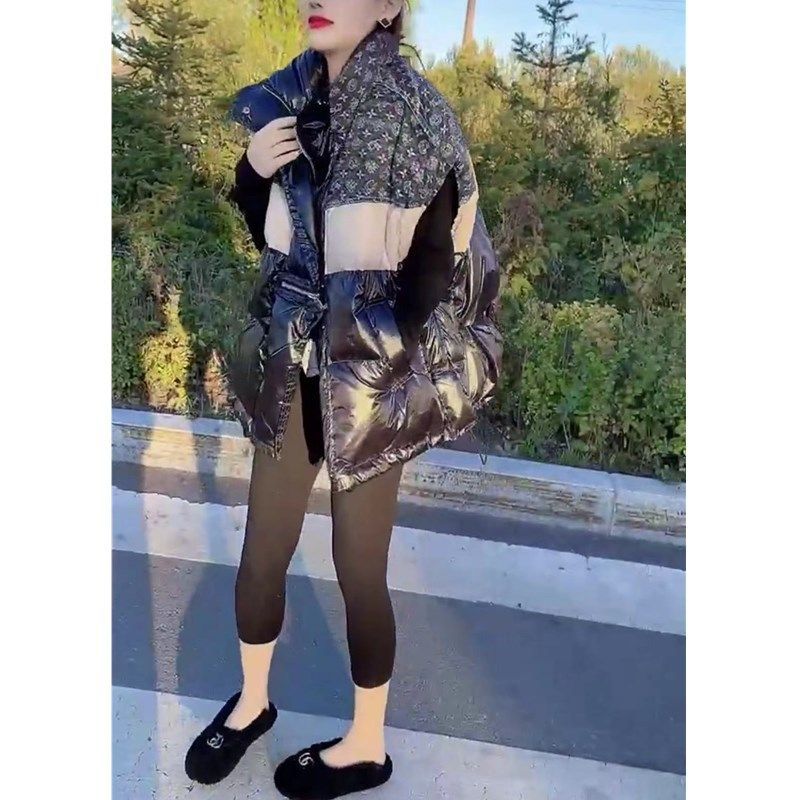 23711大爱美依缘2025冬季新款洋气立领撞色拼接羽绒棉马甲女宽松