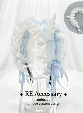 RE洛丽塔白色恶魔角黑白色蕾丝发箍lolita哥特洛丽塔头箍