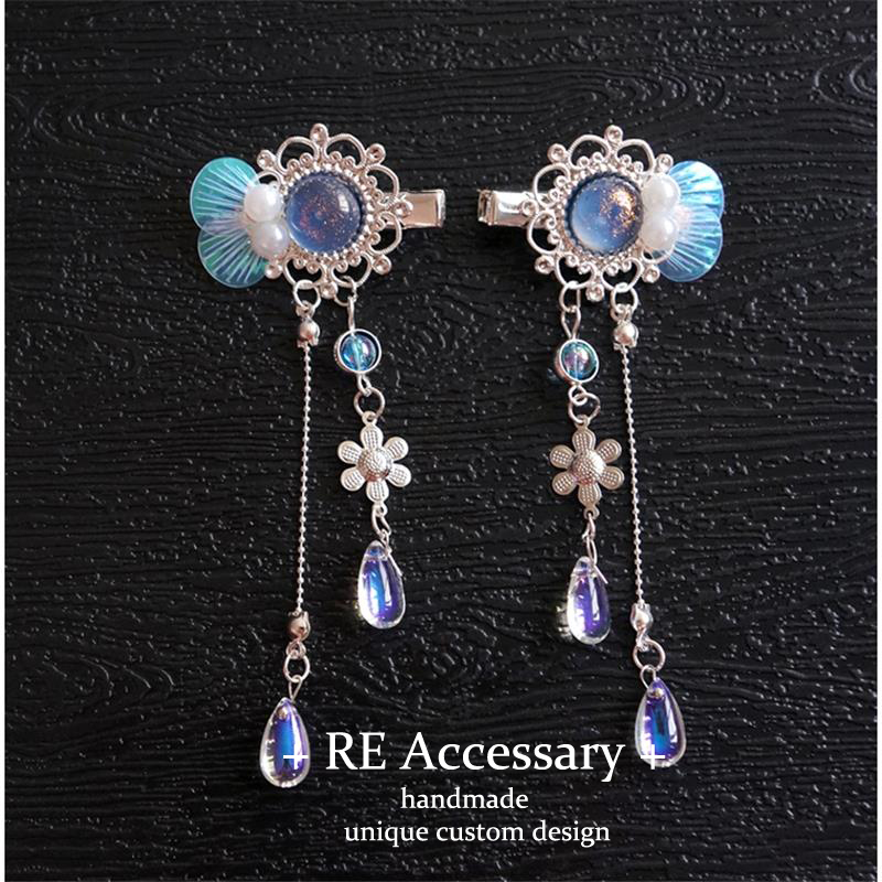 月光贝壳发饰流苏边夹