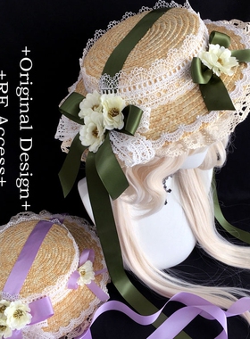 RE家森女Lolita草帽法式田园花朵遮阳软妹洛丽塔多色汉洋折衷