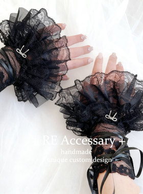 洛丽塔手套芭蕾风蕾丝袖套白色女薄款夏季性感辣妹绑带花边袖套