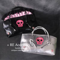RE Original self-made subculture black pink silver handbag y2k Skull Lace single-shoulder bag thumbnail 4