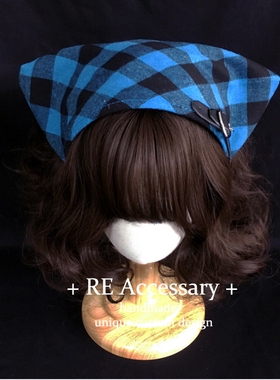 原创手工Y2K少女三角巾发箍头箍暗黑土酷千禧亚文化格子紫色