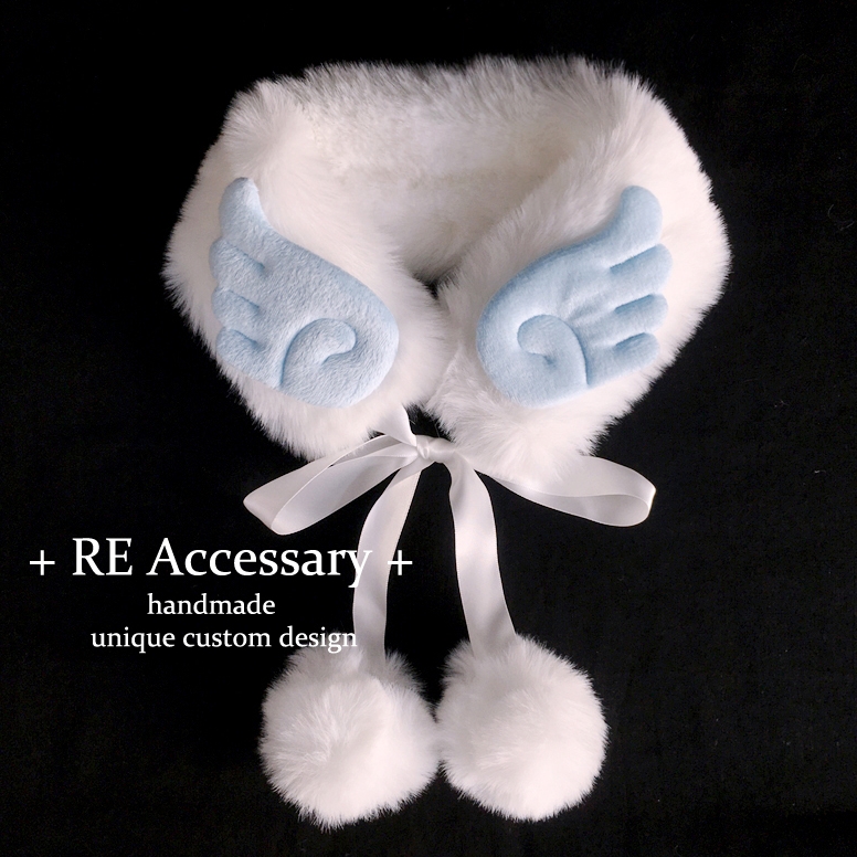 Y2K少女毛绒围脖天使翅膀