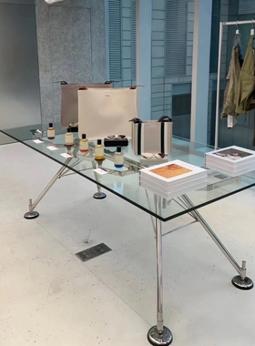 NOMOS现代不锈钢透明玻璃书桌个性创意长方形班台极简设计包邮