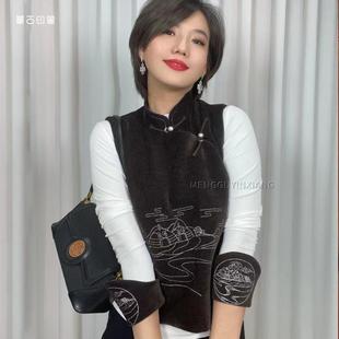 蒙古元素马甲套装民族风复古坎肩上衣男女百搭气质个性新中式国风